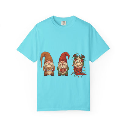 Holiday Gnome Gathering: Festive Folklore Illustration, Whimsical Cartoon Christmas CharmT-Shirt – Custom T-Shirt by PixelCraft360, unique decoration for events and special gifts