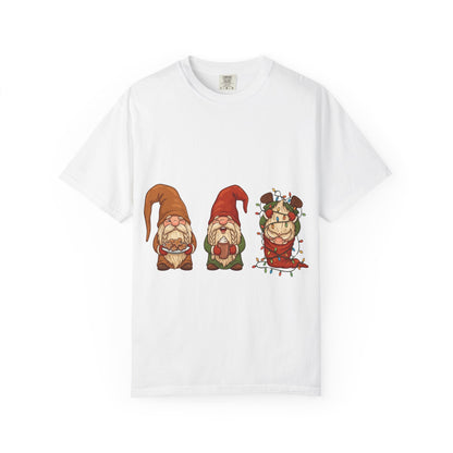 Holiday Gnome Gathering: Festive Folklore Illustration, Whimsical Cartoon Christmas CharmT-Shirt – Custom T-Shirt by PixelCraft360, unique decoration for events and special gifts