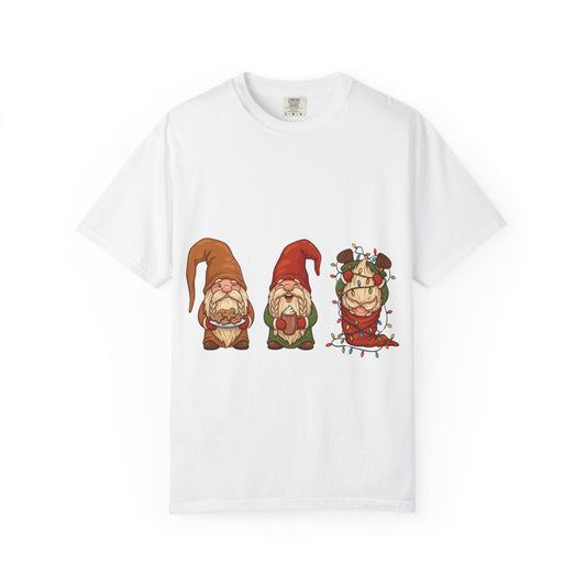 Holiday Gnome Gathering: Festive Folklore Illustration, Whimsical Cartoon Christmas CharmT-Shirt – Custom T-Shirt by PixelCraft360, unique decoration for events and special gifts
