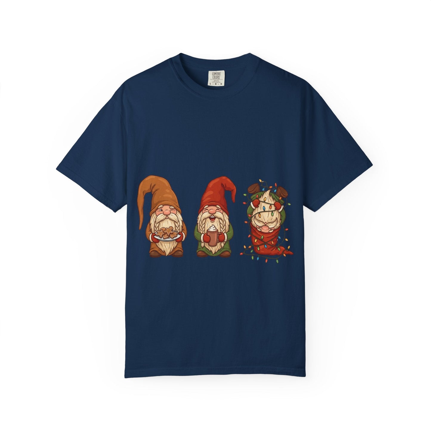 Holiday Gnome Gathering: Festive Folklore Illustration, Whimsical Cartoon Christmas CharmT-Shirt – Custom T-Shirt by PixelCraft360, unique decoration for events and special gifts