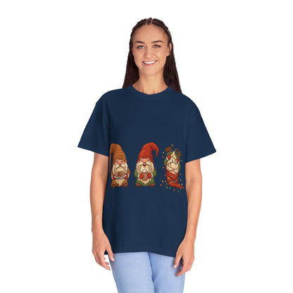Holiday Gnome Gathering: Festive Folklore Illustration, Whimsical Cartoon Christmas CharmT-Shirt – Custom T-Shirt by PixelCraft360, unique decoration for events and special gifts