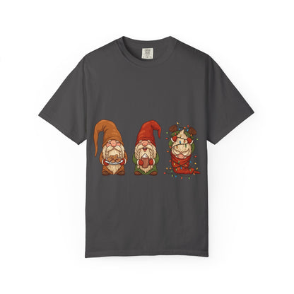 Holiday Gnome Gathering: Festive Folklore Illustration, Whimsical Cartoon Christmas CharmT-Shirt – Custom T-Shirt by PixelCraft360, unique decoration for events and special gifts