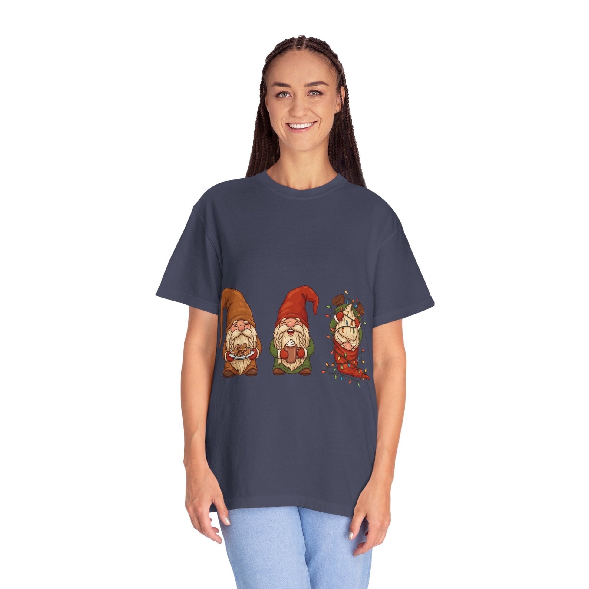 Holiday Gnome Gathering: Festive Folklore Illustration, Whimsical Cartoon Christmas CharmT-Shirt – Custom T-Shirt by PixelCraft360, unique decoration for events and special gifts