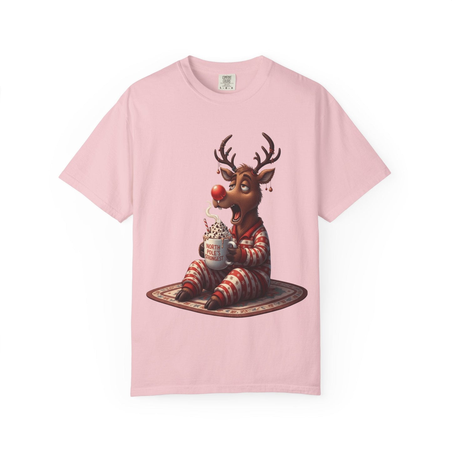 Holiday Hustle: Festive Reindeer Fatigue, Digital Christmas Illustration T-shirt – Custom T-Shirt by PixelCraft360, unique decoration for events and special gifts