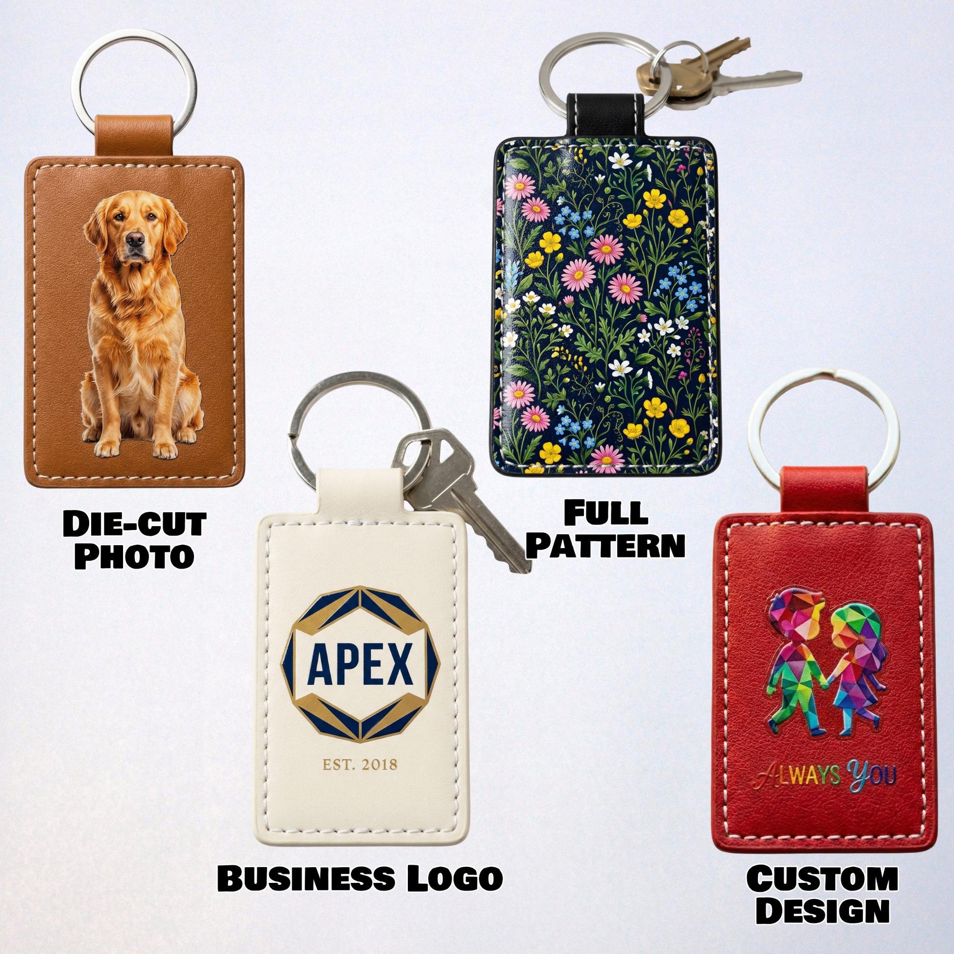 Custom PU Leather Keychain, Personalized Name or Logo - 9