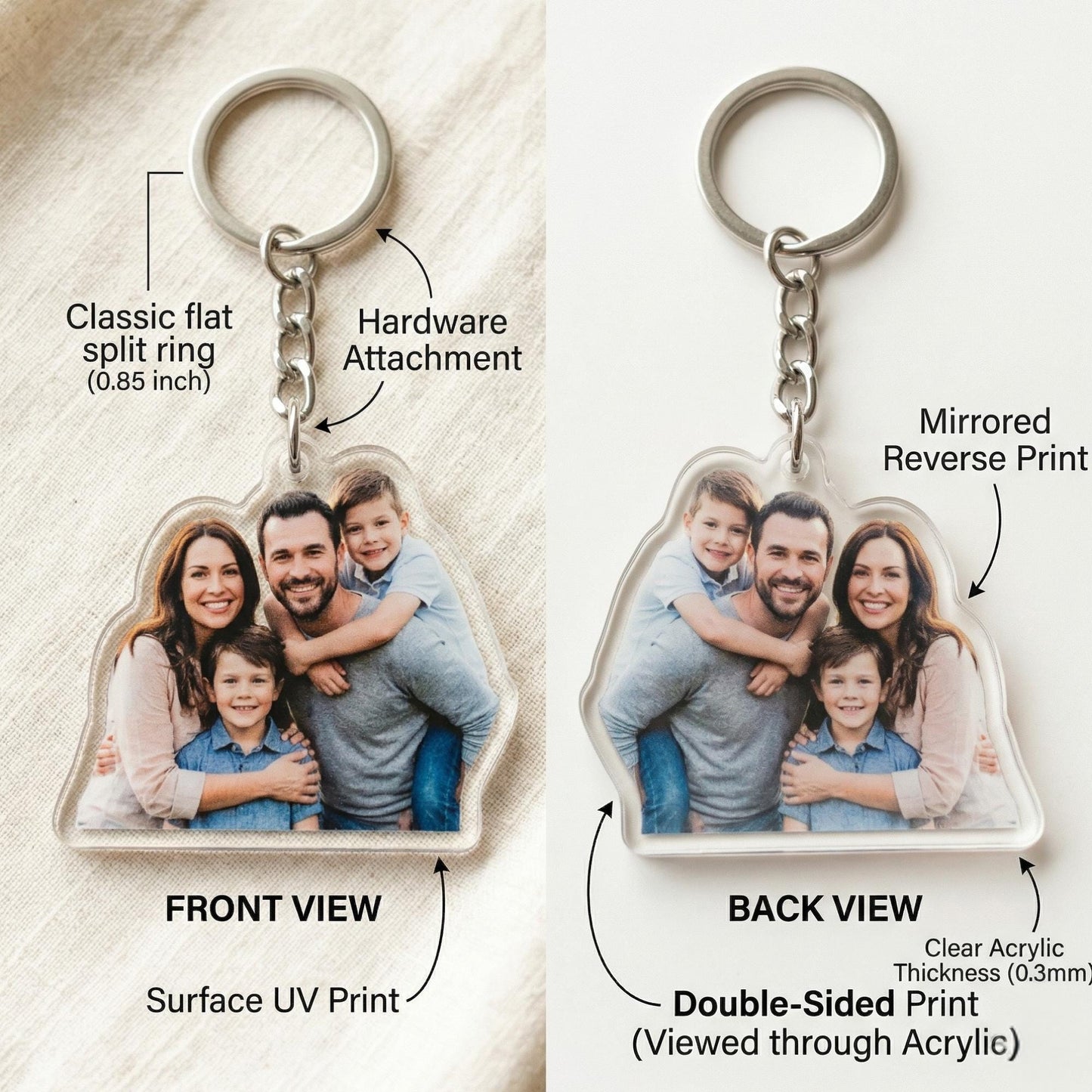 Custom Die-Cut Acrylic Keychain, Pet Portrait, Photo, Logo - 3