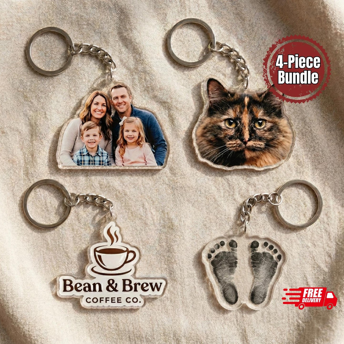 Custom Die-Cut Acrylic Keychain, Pet Portrait, Photo, Logo - 1