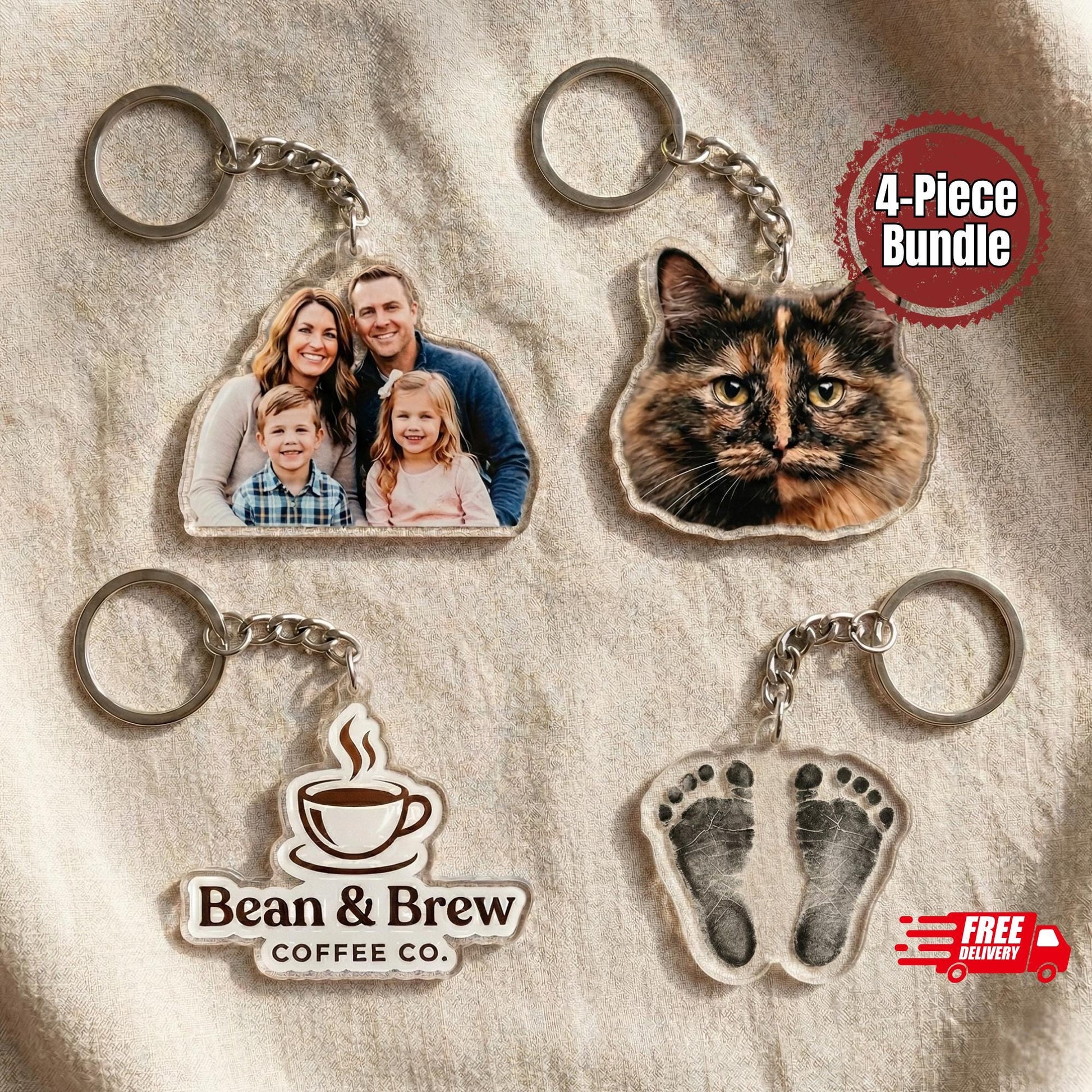 Custom Die-Cut Acrylic Keychain, Pet Portrait, Photo, Logo - 1