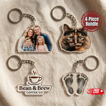 Custom Die-Cut Acrylic Keychain, Pet Portrait, Photo, Logo - 1