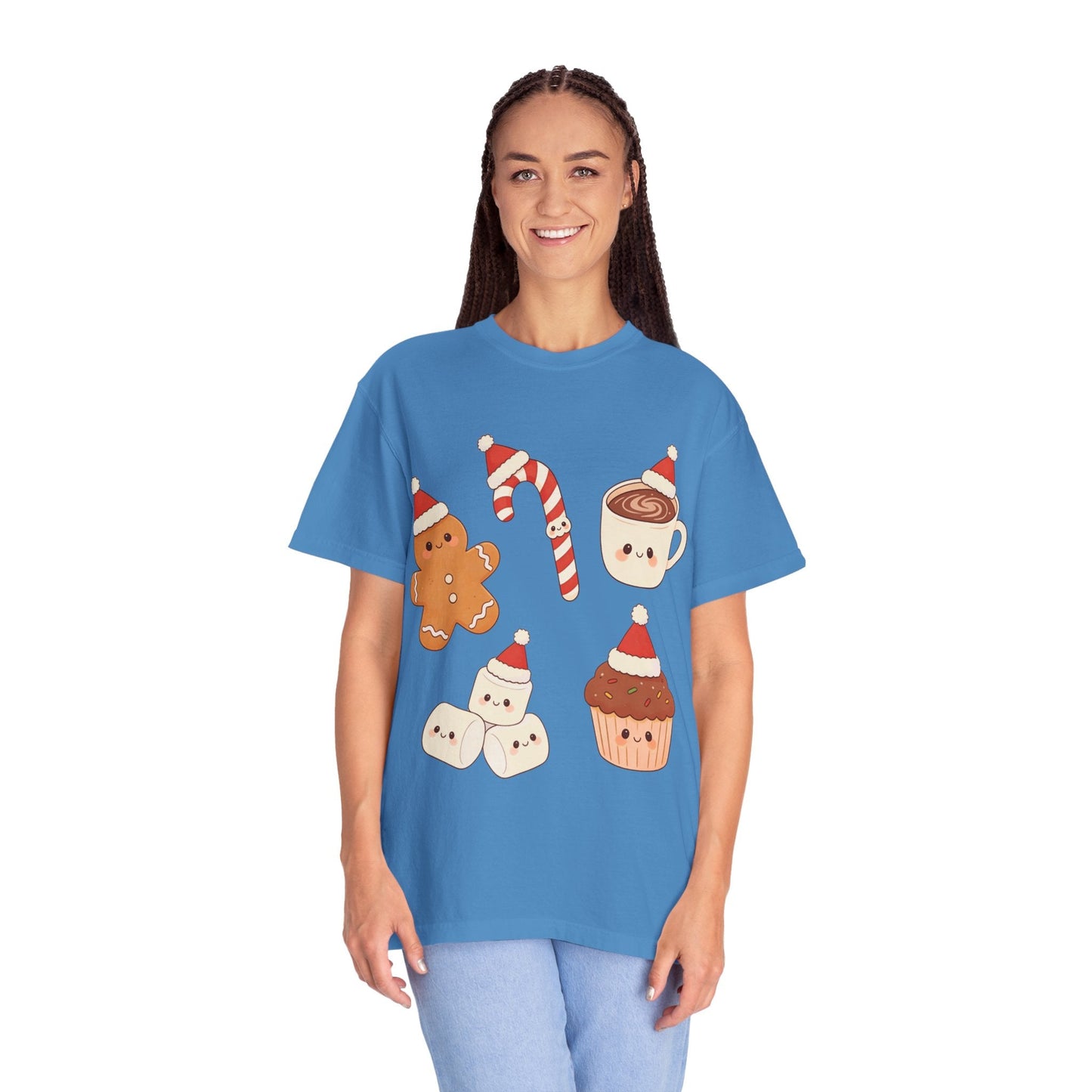 Kawaii Christmas Treats: Festive Dessert Characters, Cute Holiday IllustrationT-Shirt – Custom T-Shirt by PixelCraft360, unique decoration for events and special gifts