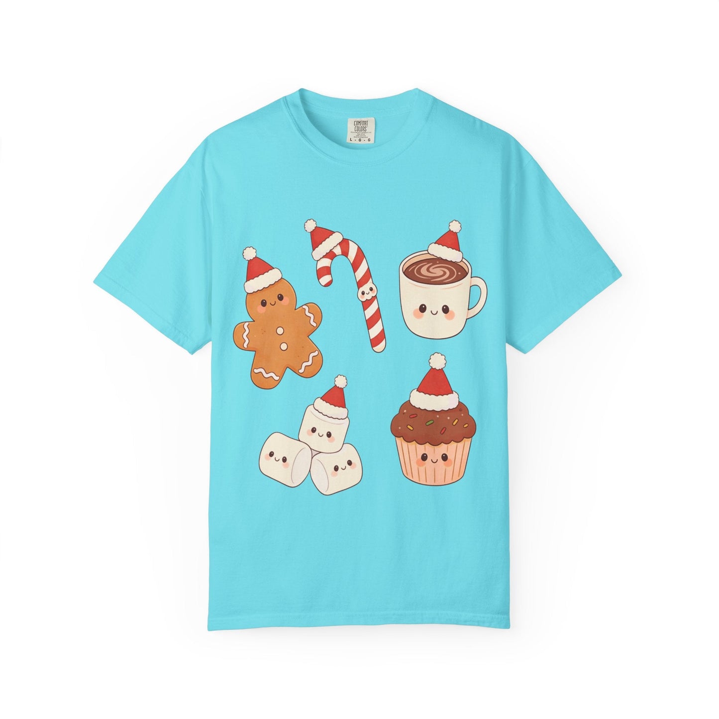 Kawaii Christmas Treats: Festive Dessert Characters, Cute Holiday IllustrationT-Shirt – Custom T-Shirt by PixelCraft360, unique decoration for events and special gifts