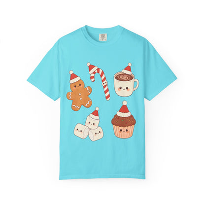 Kawaii Christmas Treats: Festive Dessert Characters, Cute Holiday IllustrationT-Shirt – Custom T-Shirt by PixelCraft360, unique decoration for events and special gifts