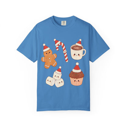 Kawaii Christmas Treats: Festive Dessert Characters, Cute Holiday IllustrationT-Shirt – Custom T-Shirt by PixelCraft360, unique decoration for events and special gifts
