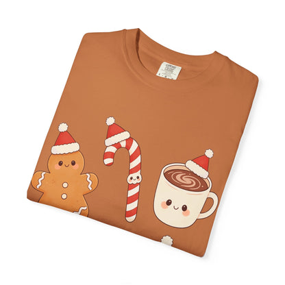 Kawaii Christmas Treats: Festive Dessert Characters, Cute Holiday IllustrationT-Shirt – Custom T-Shirt by PixelCraft360, unique decoration for events and special gifts