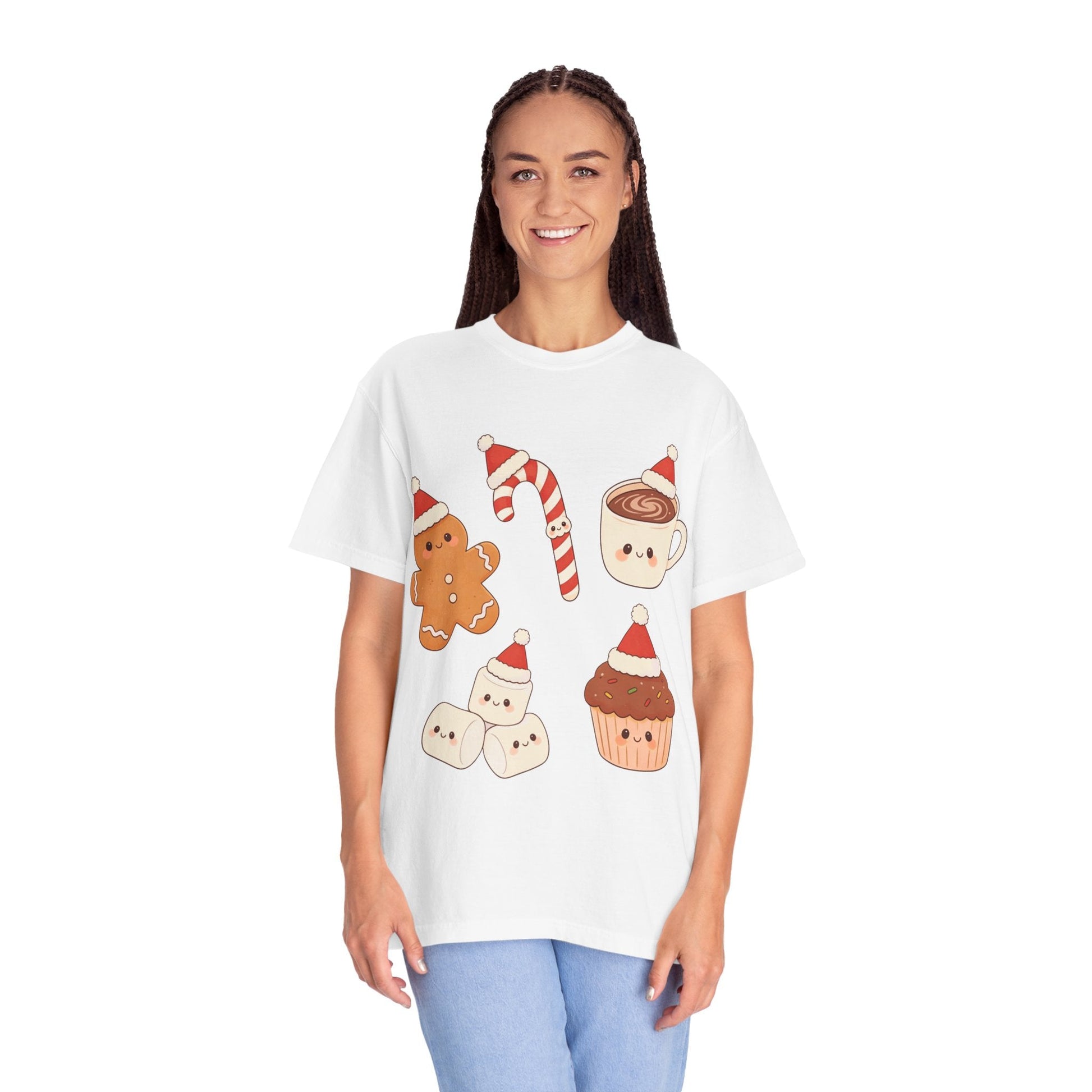 Kawaii Christmas Treats: Festive Dessert Characters, Cute Holiday IllustrationT-Shirt – Custom T-Shirt by PixelCraft360, unique decoration for events and special gifts