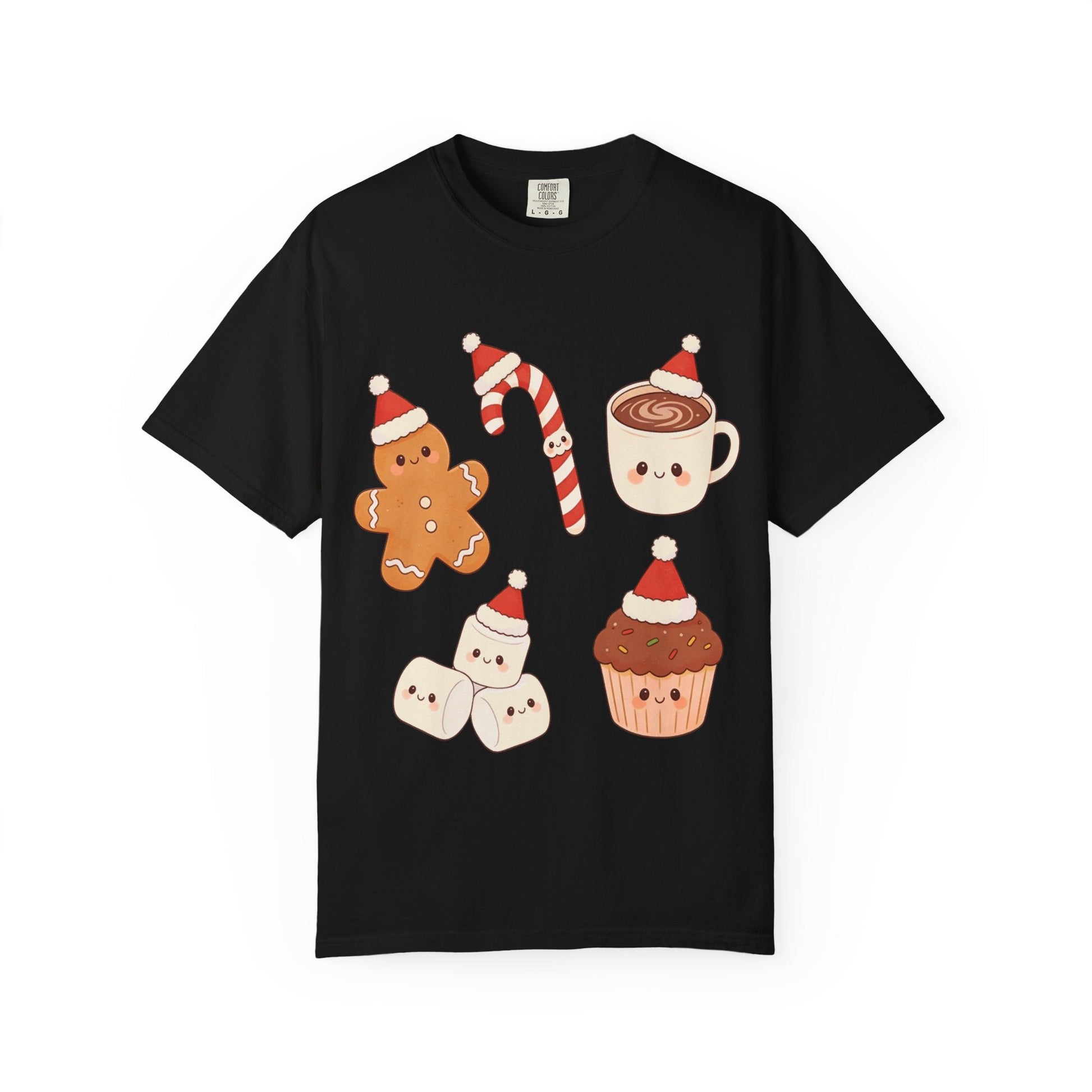 Kawaii Christmas Treats: Festive Dessert Characters, Cute Holiday IllustrationT-Shirt – Custom T-Shirt by PixelCraft360, unique decoration for events and special gifts