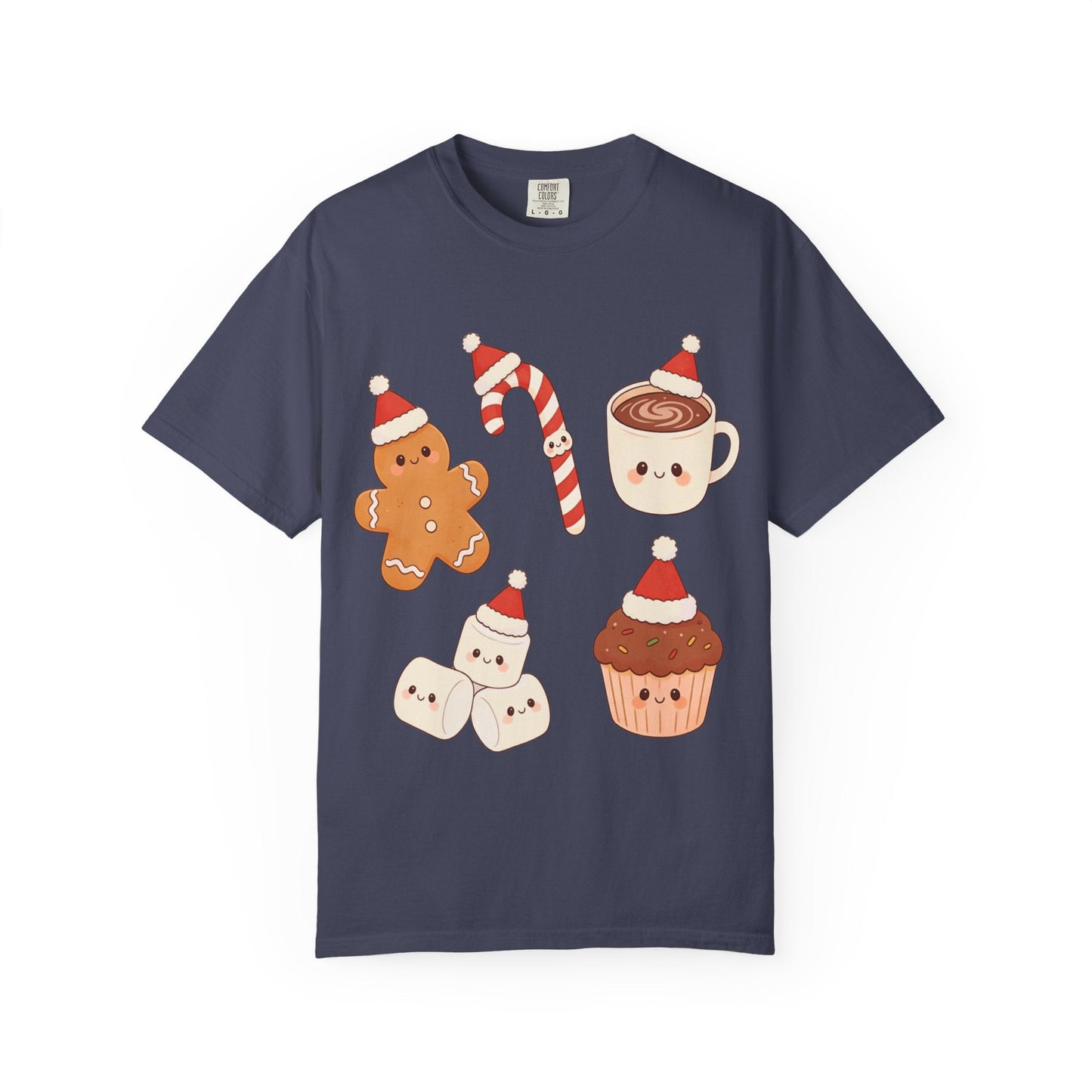 Kawaii Christmas Treats: Festive Dessert Characters, Cute Holiday IllustrationT-Shirt – Custom T-Shirt by PixelCraft360, unique decoration for events and special gifts