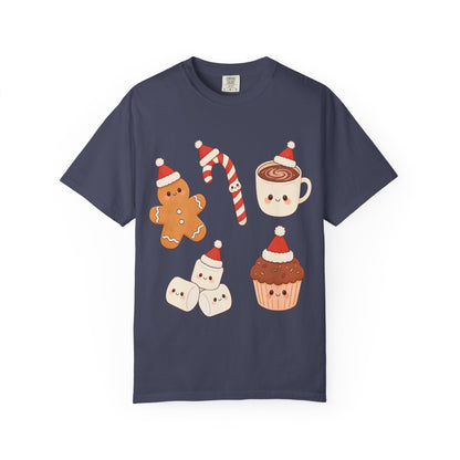 Kawaii Christmas Treats: Festive Dessert Characters, Cute Holiday IllustrationT-Shirt – Custom T-Shirt by PixelCraft360, unique decoration for events and special gifts