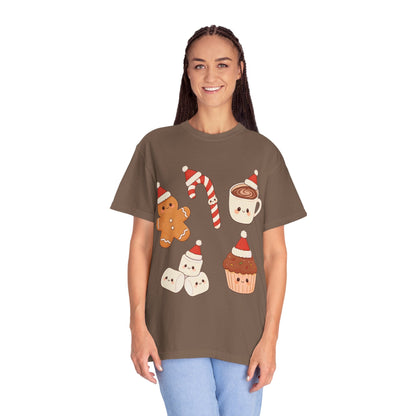 Kawaii Christmas Treats: Festive Dessert Characters, Cute Holiday IllustrationT-Shirt – Custom T-Shirt by PixelCraft360, unique decoration for events and special gifts