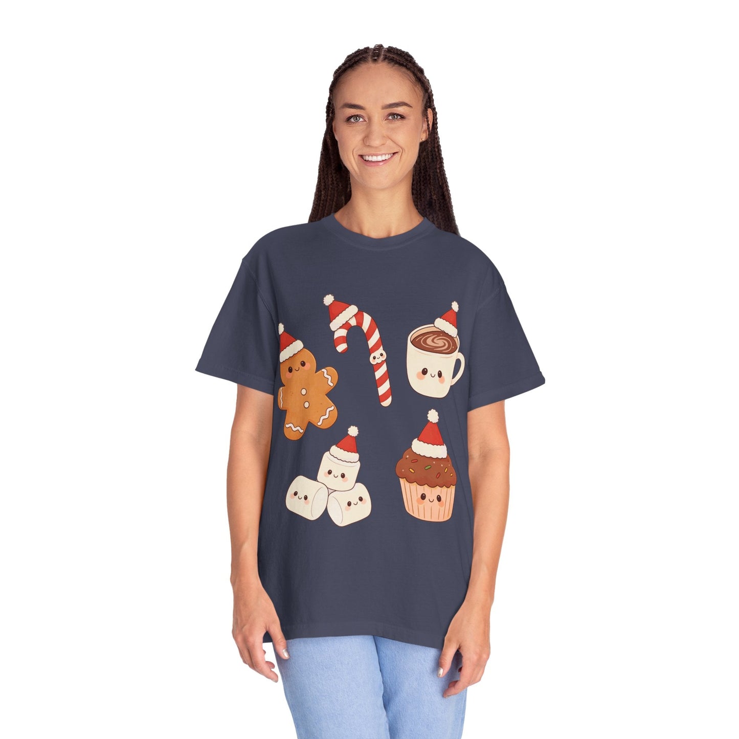 Kawaii Christmas Treats: Festive Dessert Characters, Cute Holiday IllustrationT-Shirt – Custom T-Shirt by PixelCraft360, unique decoration for events and special gifts