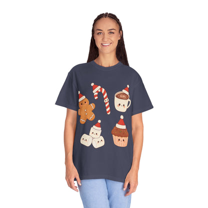 Kawaii Christmas Treats: Festive Dessert Characters, Cute Holiday IllustrationT-Shirt – Custom T-Shirt by PixelCraft360, unique decoration for events and special gifts