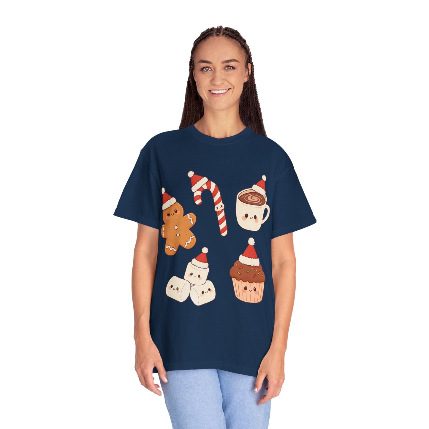 Kawaii Christmas Treats: Festive Dessert Characters, Cute Holiday IllustrationT-Shirt – Custom T-Shirt by PixelCraft360, unique decoration for events and special gifts