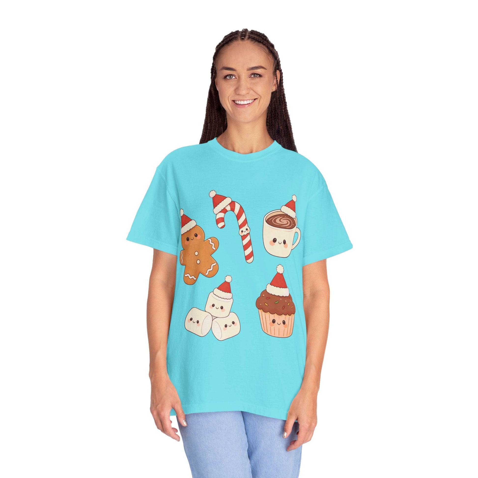 Kawaii Christmas Treats: Festive Dessert Characters, Cute Holiday IllustrationT-Shirt – Custom T-Shirt by PixelCraft360, unique decoration for events and special gifts
