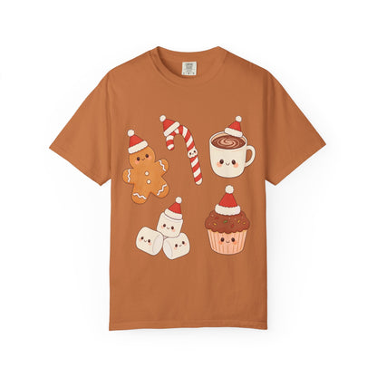 Kawaii Christmas Treats: Festive Dessert Characters, Cute Holiday IllustrationT-Shirt – Custom T-Shirt by PixelCraft360, unique decoration for events and special gifts