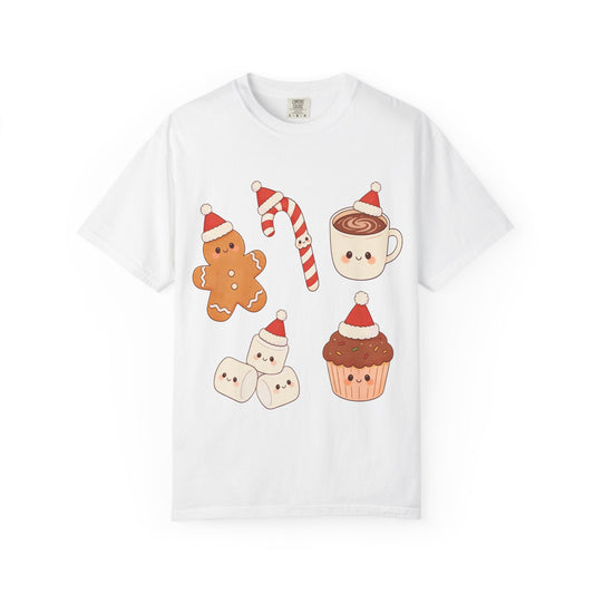 Kawaii Christmas Treats: Festive Dessert Characters, Cute Holiday IllustrationT-Shirt – Custom T-Shirt by PixelCraft360, unique decoration for events and special gifts