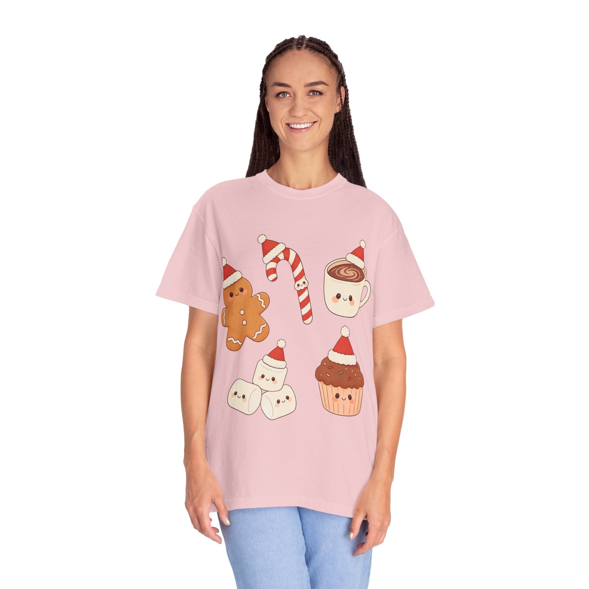 Kawaii Christmas Treats: Festive Dessert Characters, Cute Holiday IllustrationT-Shirt – Custom T-Shirt by PixelCraft360, unique decoration for events and special gifts