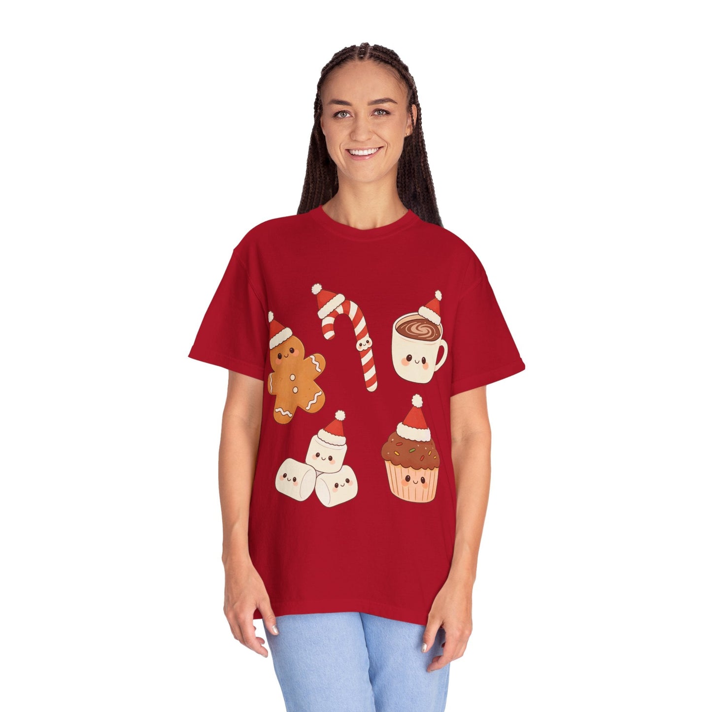 Kawaii Christmas Treats: Festive Dessert Characters, Cute Holiday IllustrationT-Shirt – Custom T-Shirt by PixelCraft360, unique decoration for events and special gifts