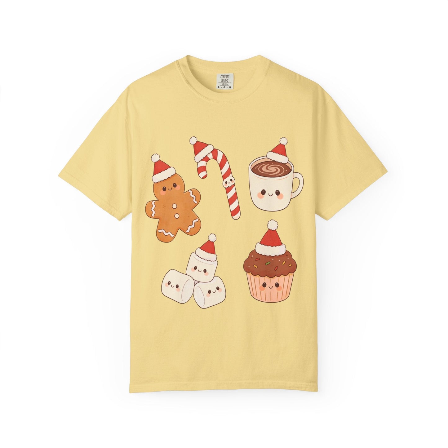 Kawaii Christmas Treats: Festive Dessert Characters, Cute Holiday IllustrationT-Shirt – Custom T-Shirt by PixelCraft360, unique decoration for events and special gifts