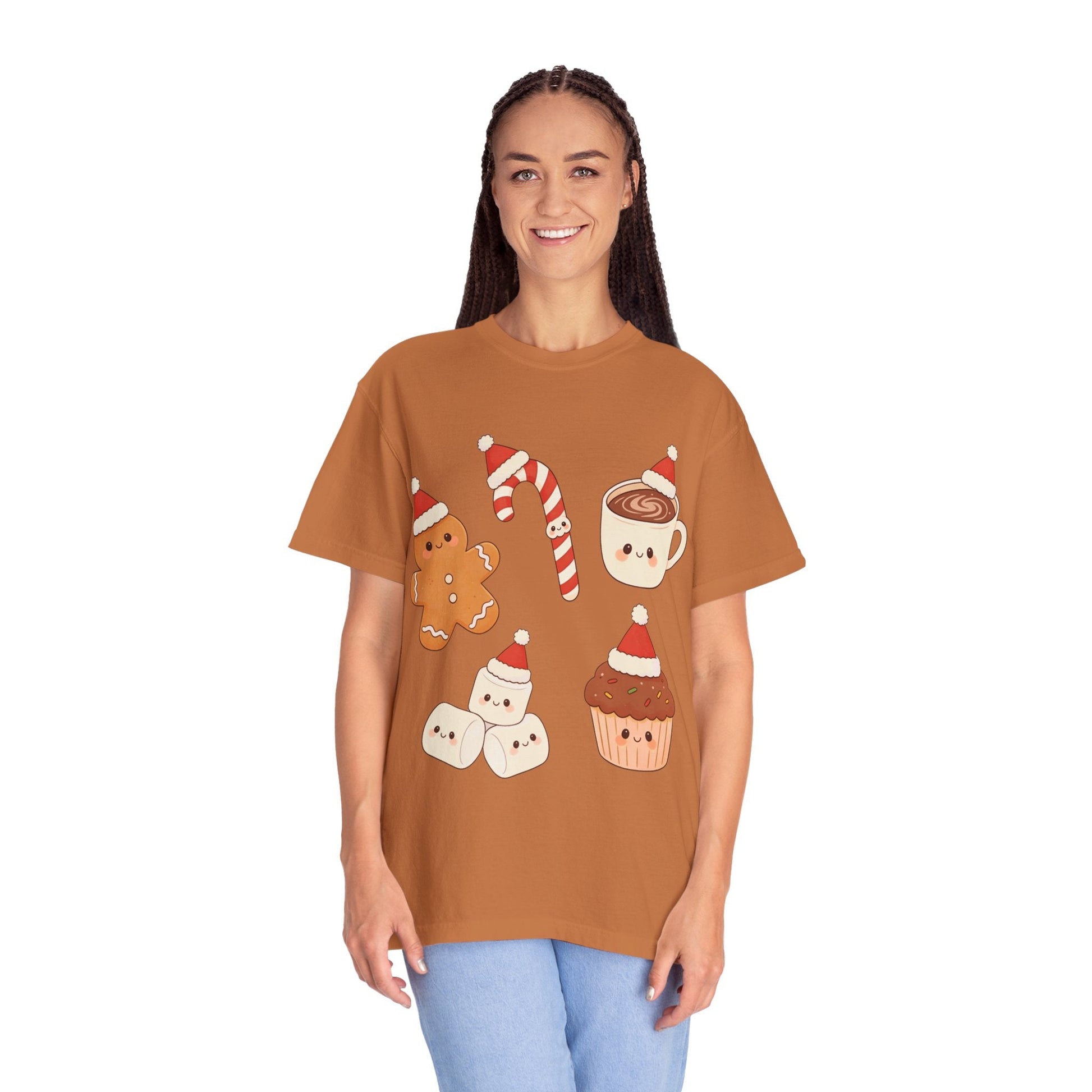 Kawaii Christmas Treats: Festive Dessert Characters, Cute Holiday IllustrationT-Shirt – Custom T-Shirt by PixelCraft360, unique decoration for events and special gifts