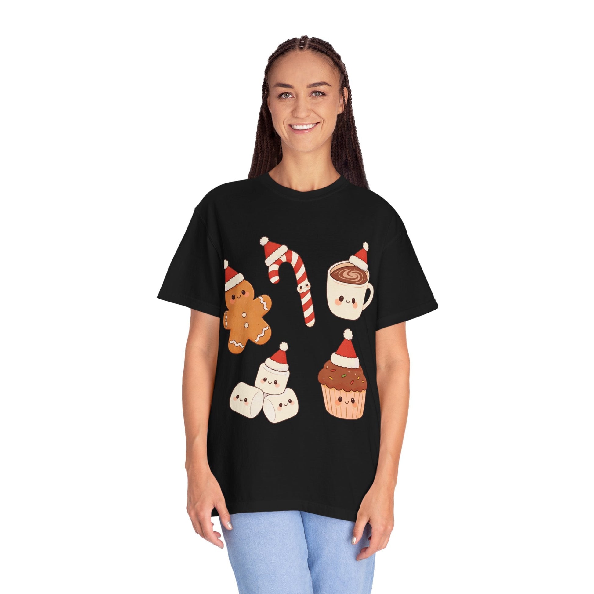 Kawaii Christmas Treats: Festive Dessert Characters, Cute Holiday IllustrationT-Shirt – Custom T-Shirt by PixelCraft360, unique decoration for events and special gifts