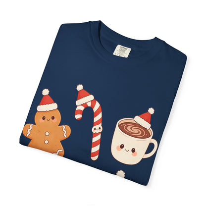 Kawaii Christmas Treats: Festive Dessert Characters, Cute Holiday IllustrationT-Shirt – Custom T-Shirt by PixelCraft360, unique decoration for events and special gifts