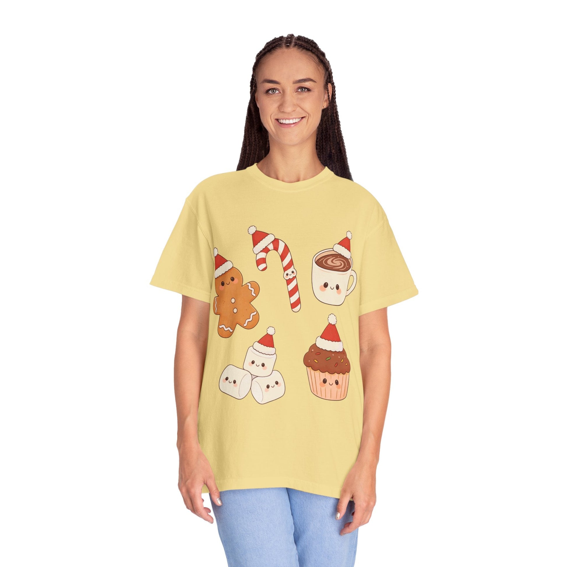 Kawaii Christmas Treats: Festive Dessert Characters, Cute Holiday IllustrationT-Shirt – Custom T-Shirt by PixelCraft360, unique decoration for events and special gifts