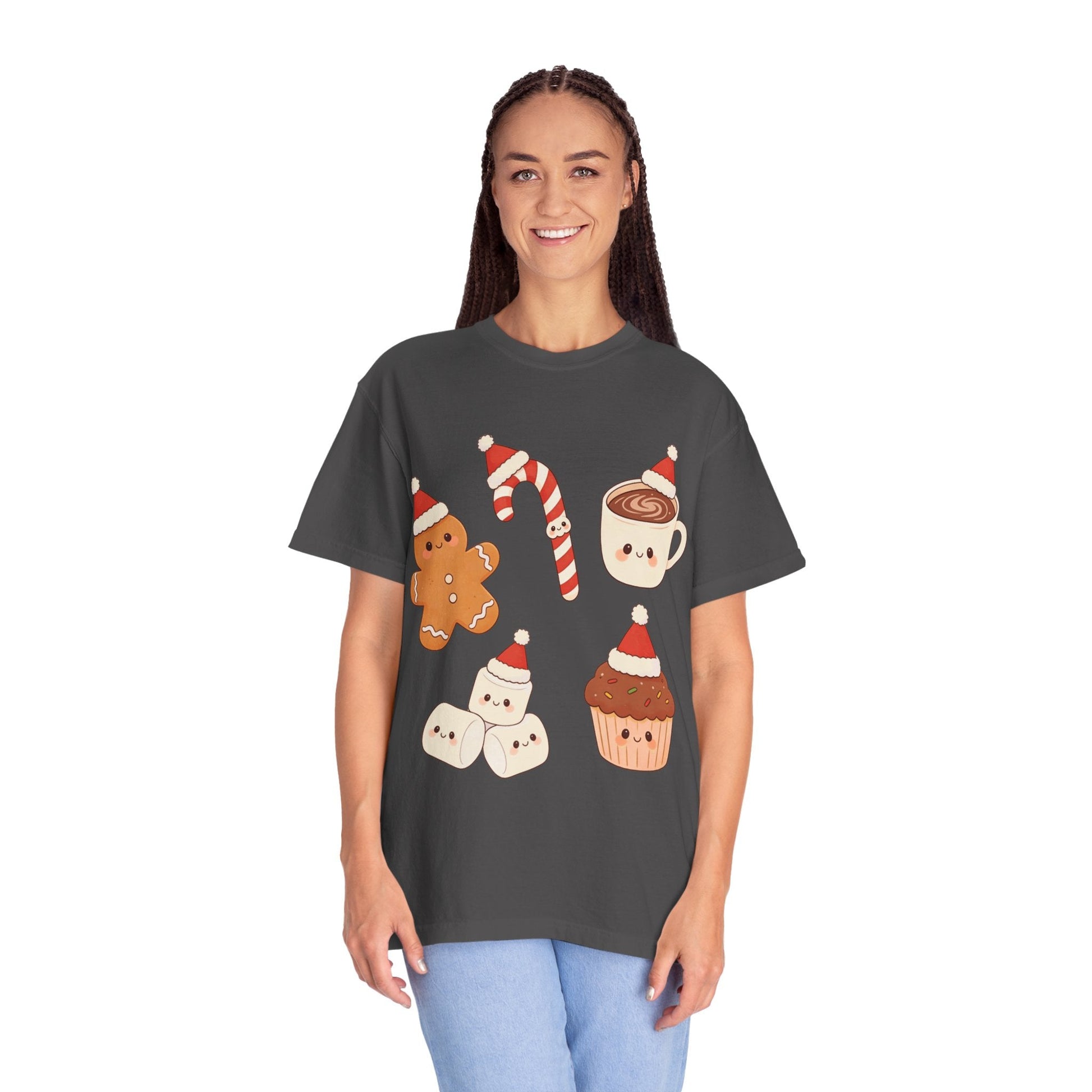 Kawaii Christmas Treats: Festive Dessert Characters, Cute Holiday IllustrationT-Shirt – Custom T-Shirt by PixelCraft360, unique decoration for events and special gifts