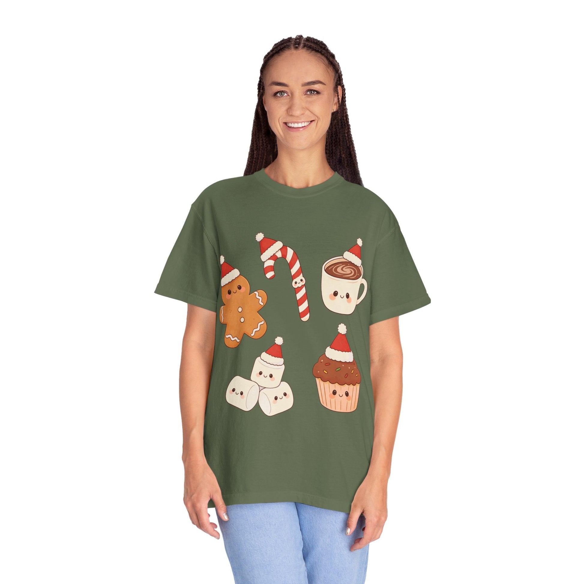 Kawaii Christmas Treats: Festive Dessert Characters, Cute Holiday IllustrationT-Shirt – Custom T-Shirt by PixelCraft360, unique decoration for events and special gifts