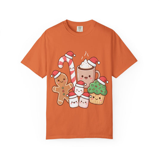 Kawaii Christmas Treats: Festive Foodie Friends, Adorable Holiday IllustrationT-Shirt – Custom T-Shirt by PixelCraft360, unique decoration for events and special gifts