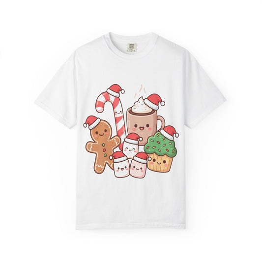 Kawaii Christmas Treats: Festive Foodie Friends, Adorable Holiday IllustrationT-Shirt – Custom T-Shirt by PixelCraft360, unique decoration for events and special gifts