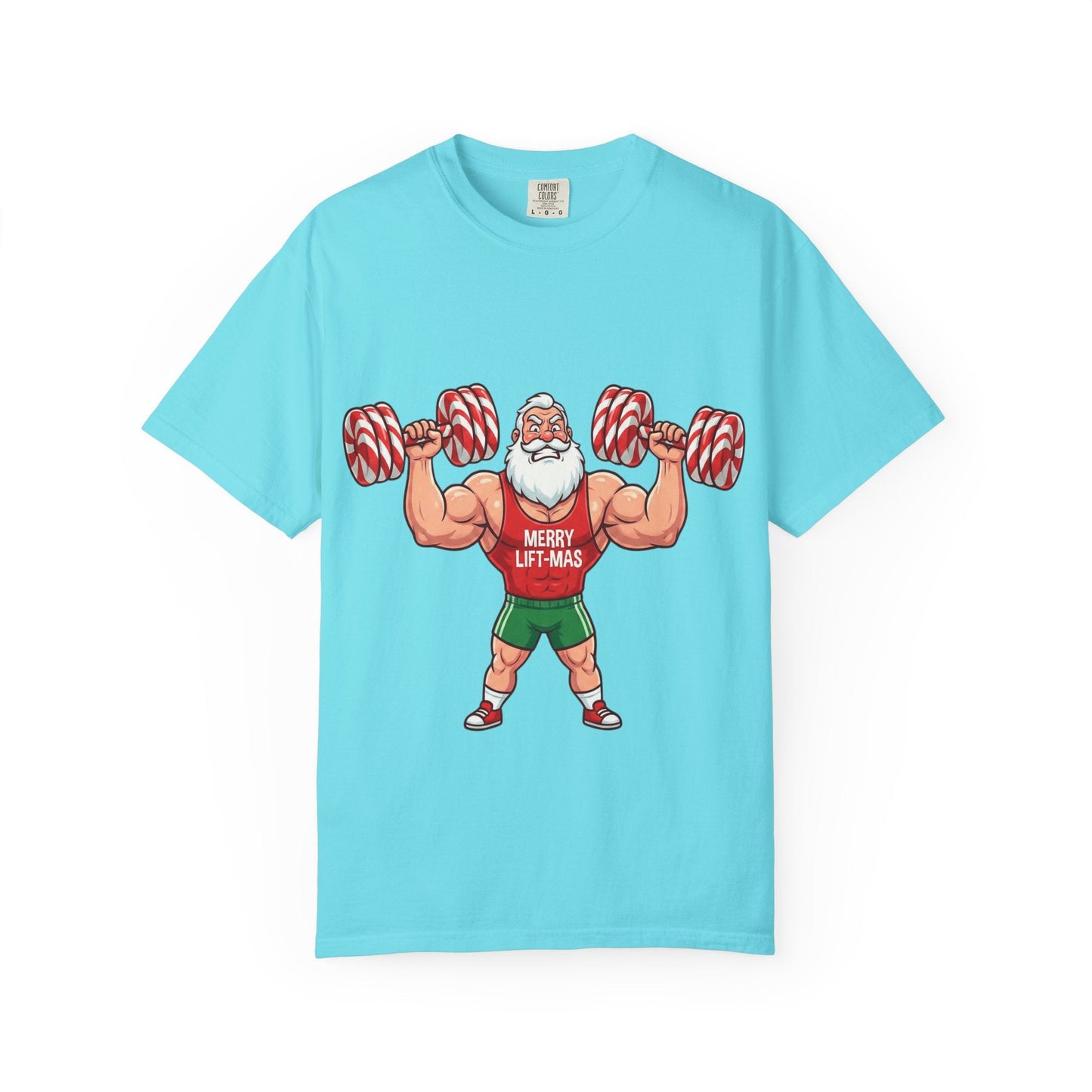 Lift - Mas: Holiday Fitness Fusion, Muscular Santa Comic Book StyleT-Shirt – Custom T-Shirt by PixelCraft360, unique decoration for events and special gifts