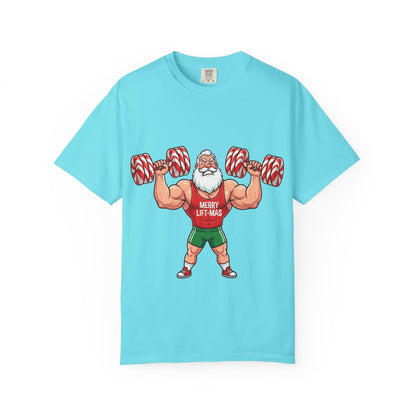Lift - Mas: Holiday Fitness Fusion, Muscular Santa Comic Book StyleT-Shirt – Custom T-Shirt by PixelCraft360, unique decoration for events and special gifts