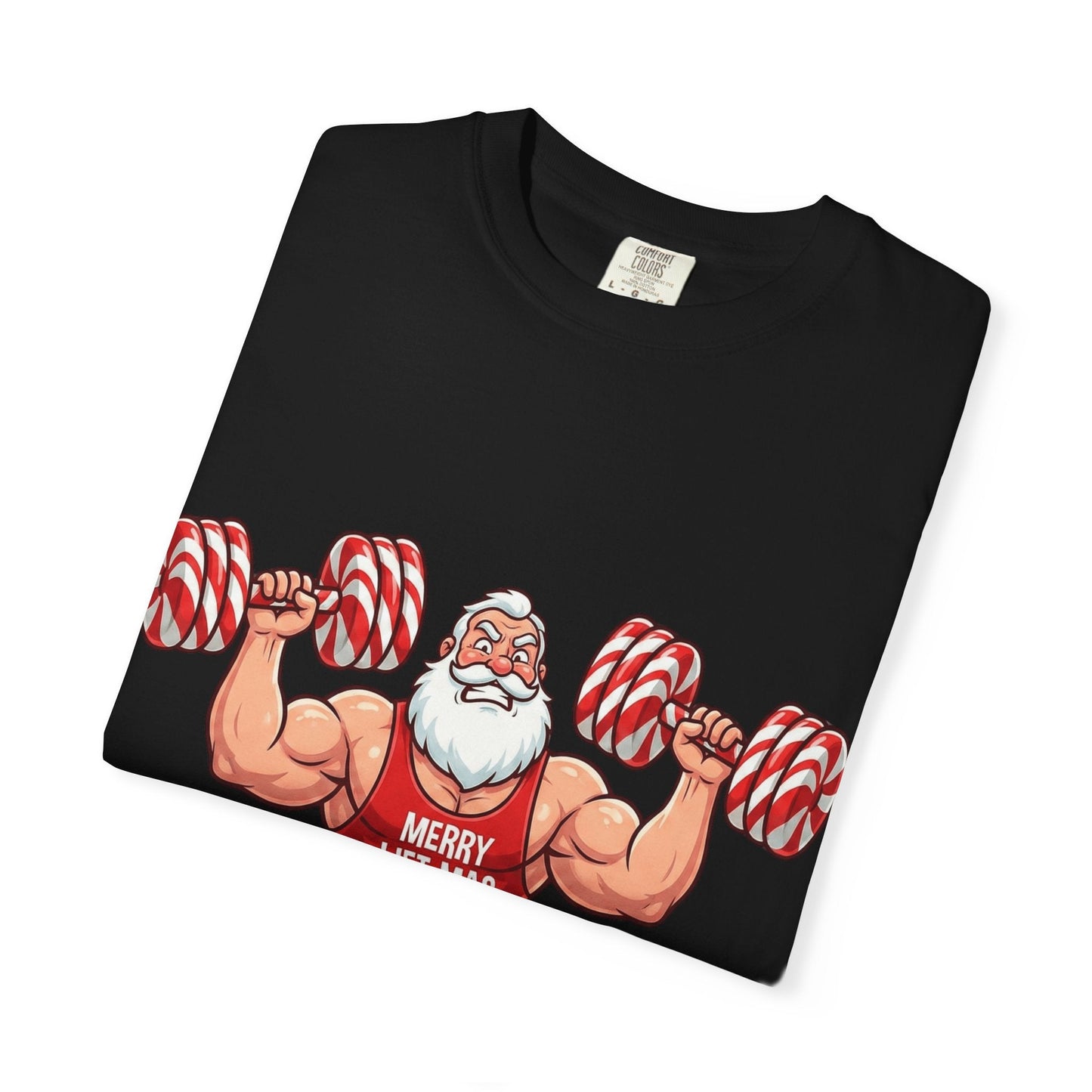 Lift - Mas: Holiday Fitness Fusion, Muscular Santa Comic Book StyleT-Shirt – Custom T-Shirt by PixelCraft360, unique decoration for events and special gifts