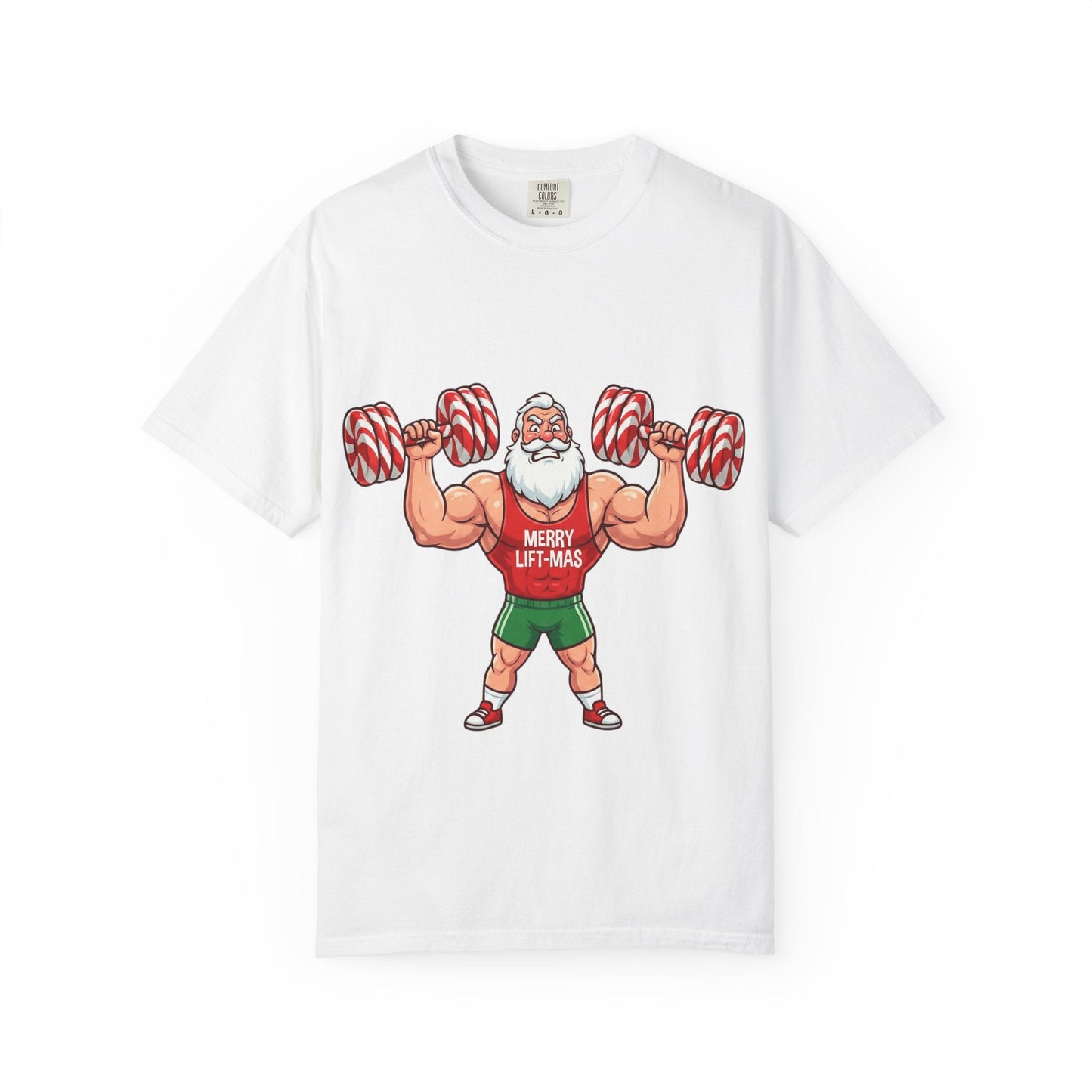 Lift - Mas: Holiday Fitness Fusion, Muscular Santa Comic Book StyleT-Shirt – Custom T-Shirt by PixelCraft360, unique decoration for events and special gifts