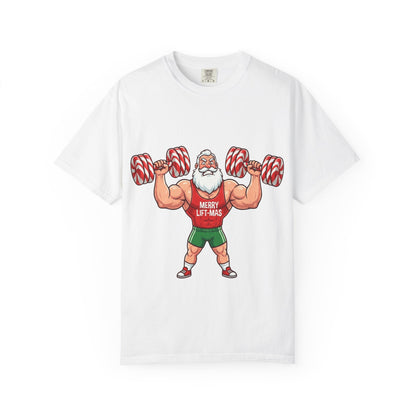Lift - Mas: Holiday Fitness Fusion, Muscular Santa Comic Book StyleT-Shirt – Custom T-Shirt by PixelCraft360, unique decoration for events and special gifts