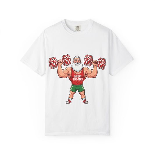 Lift - Mas: Holiday Fitness Fusion, Muscular Santa Comic Book StyleT-Shirt – Custom T-Shirt by PixelCraft360, unique decoration for events and special gifts
