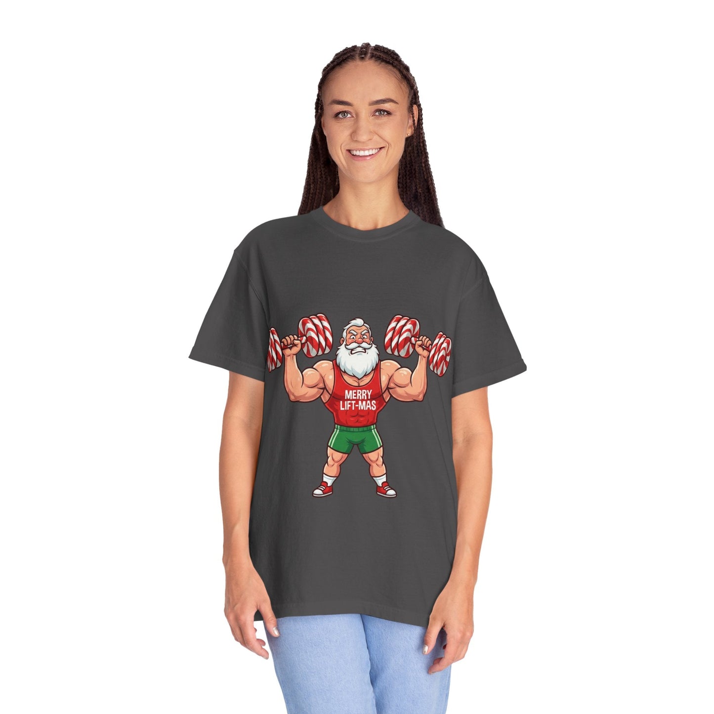 Lift - Mas: Holiday Fitness Fusion, Muscular Santa Comic Book StyleT-Shirt – Custom T-Shirt by PixelCraft360, unique decoration for events and special gifts