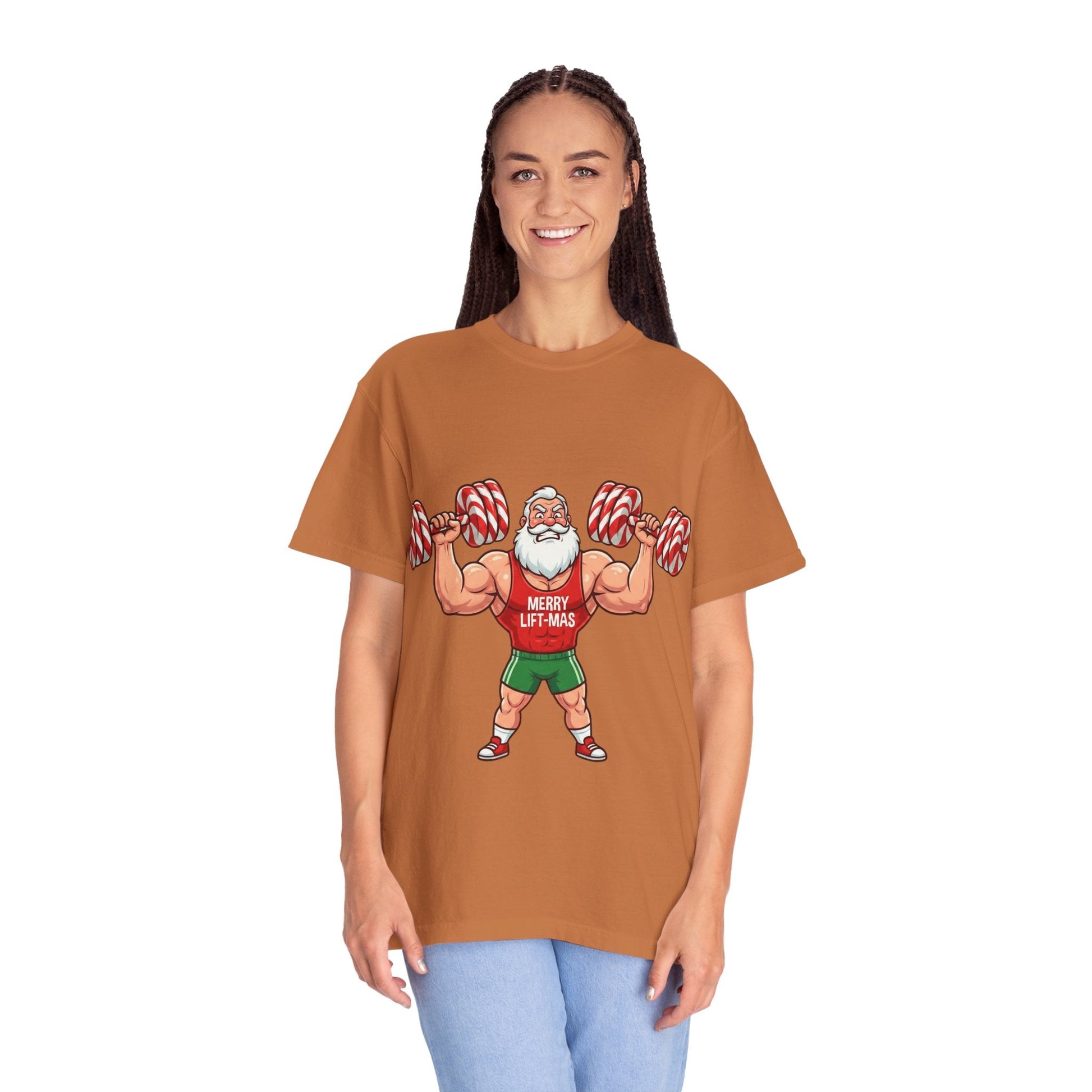 Lift - Mas: Holiday Fitness Fusion, Muscular Santa Comic Book StyleT-Shirt – Custom T-Shirt by PixelCraft360, unique decoration for events and special gifts