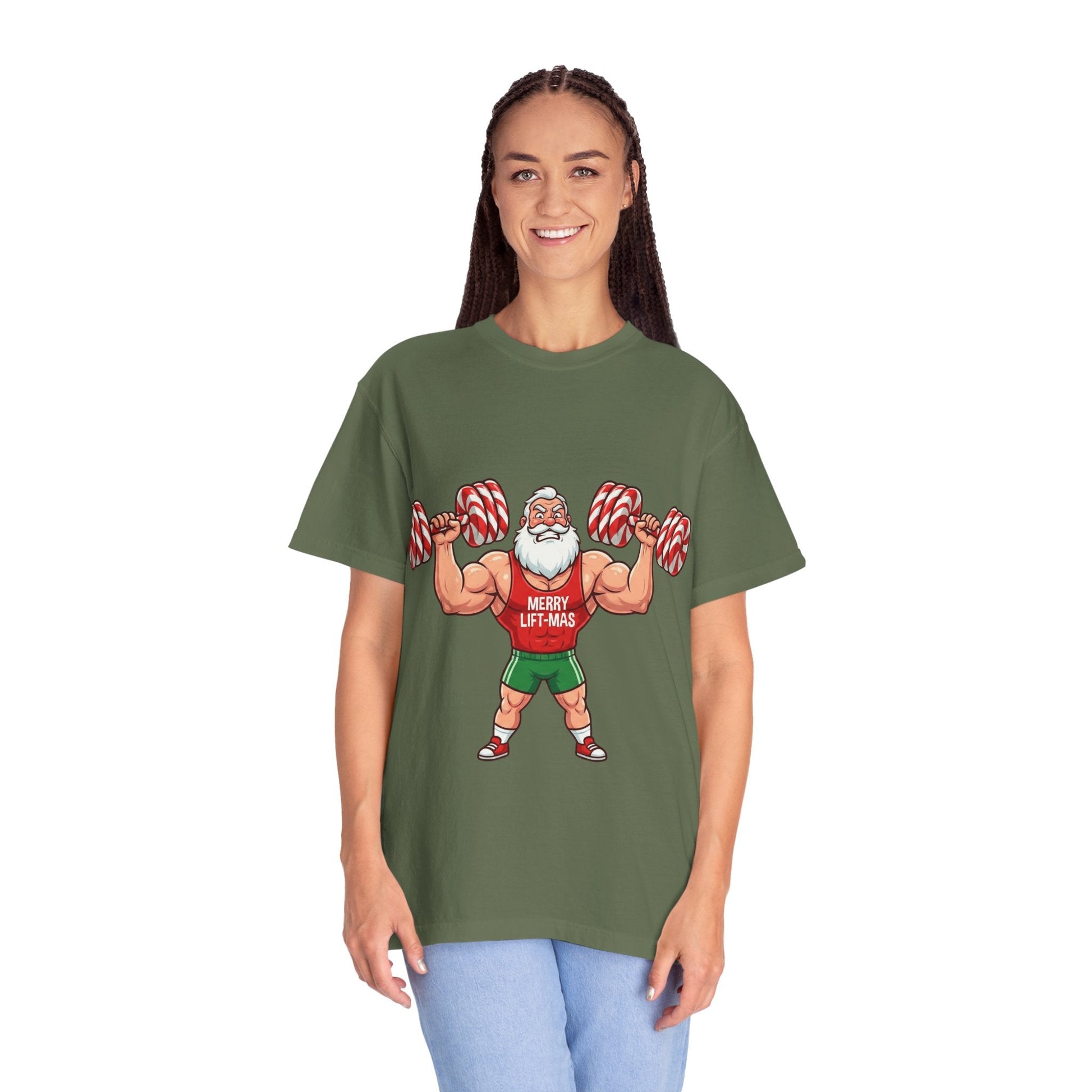 Lift - Mas: Holiday Fitness Fusion, Muscular Santa Comic Book StyleT-Shirt – Custom T-Shirt by PixelCraft360, unique decoration for events and special gifts