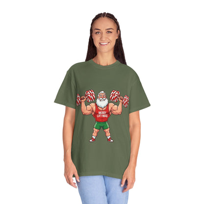 Lift - Mas: Holiday Fitness Fusion, Muscular Santa Comic Book StyleT-Shirt – Custom T-Shirt by PixelCraft360, unique decoration for events and special gifts